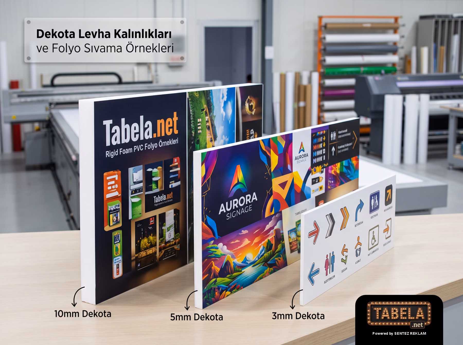 3mm 5mm ve 10mm dekota levha uzerine mat laminasyonlu folyo sivama ve baski ornekleri